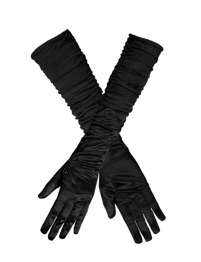 Дълги черни сатенени ръкавици жена