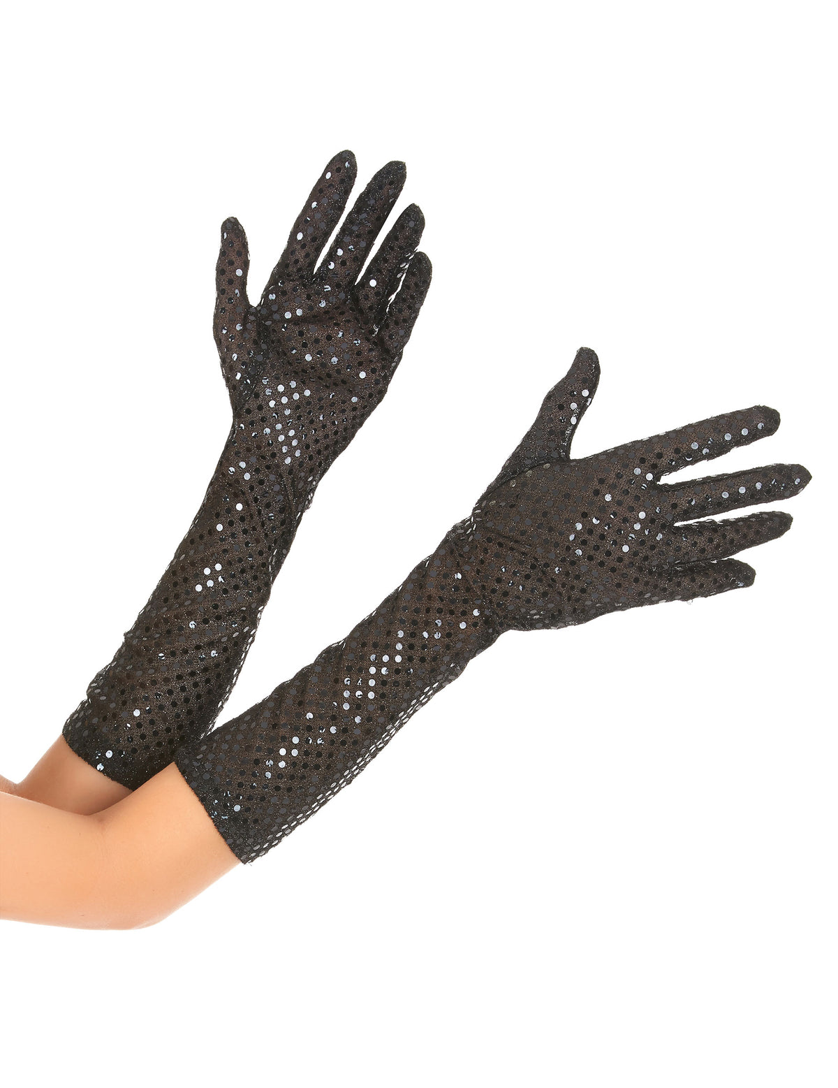 Gants mi-longs avec sequins pour adulte noirs