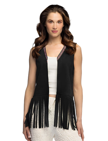 Gilet Bohème à franges noir femme