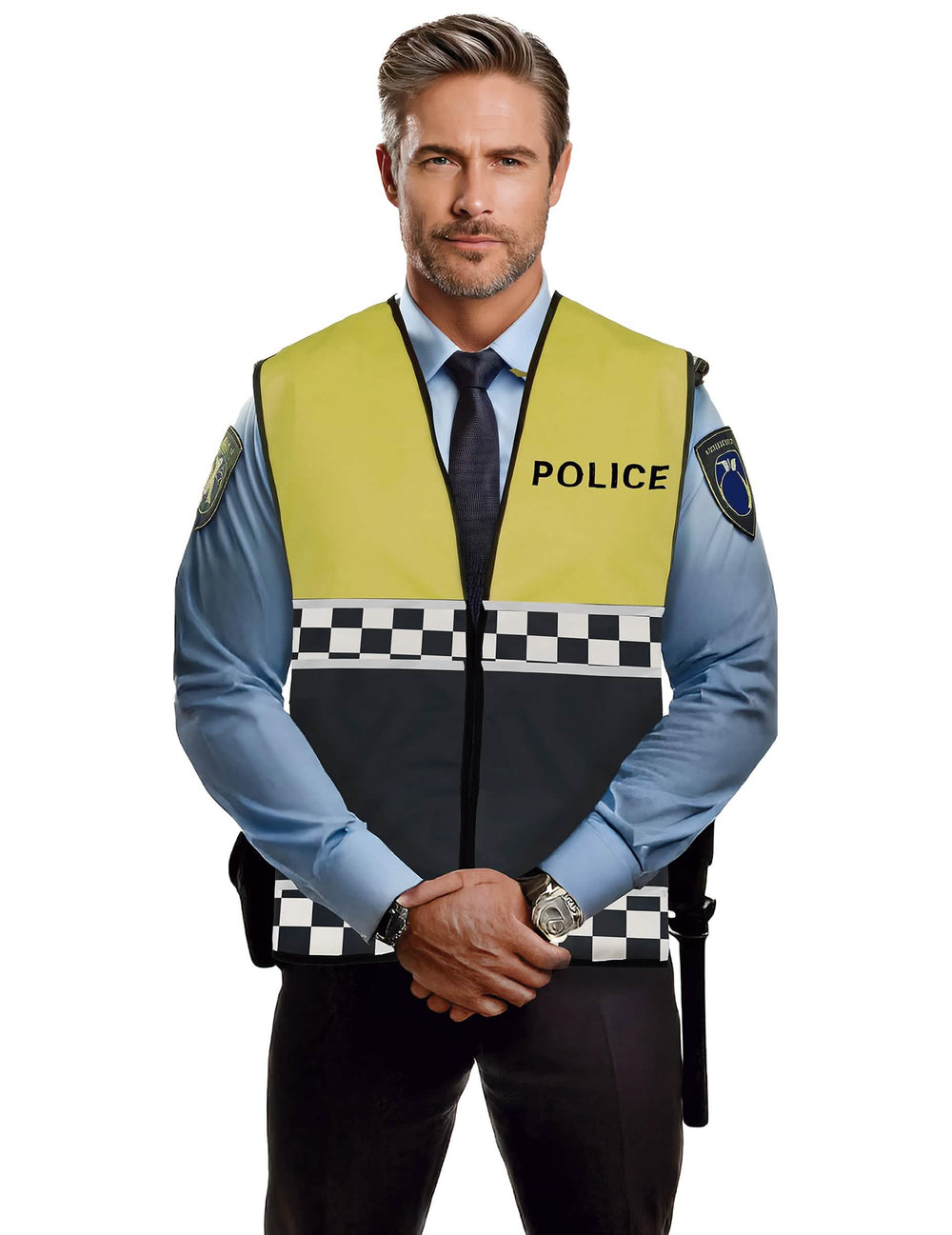 Gilet de policier pour adulte jaune et noir à damiers