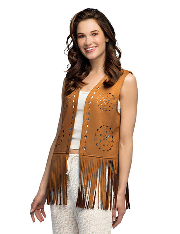 Дамски кафяв хипи елек с ресни