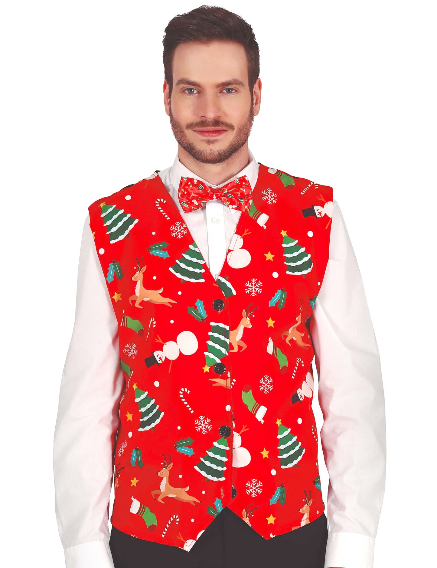 Червена жилетка за възрастни с коледни шарки