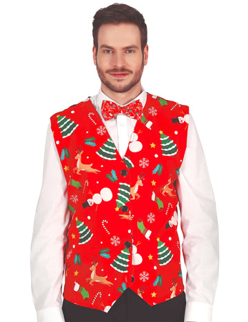 Червена жилетка за възрастни с коледни шарки