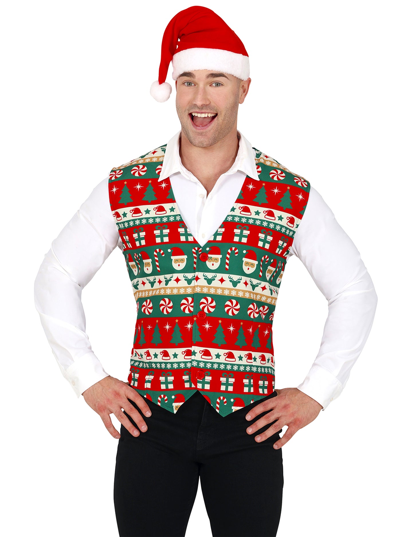Коледна жилетка за възрастни в червено и зелено