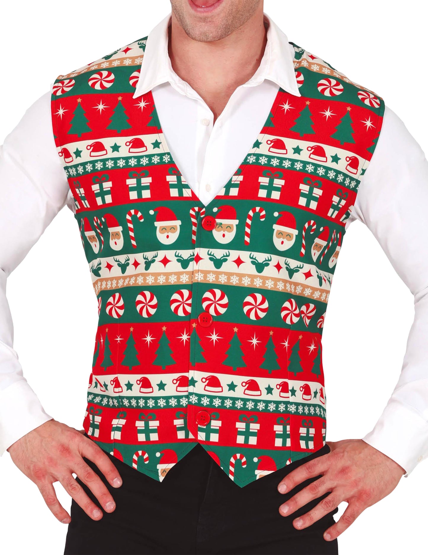 Коледна жилетка за възрастни в червено и зелено