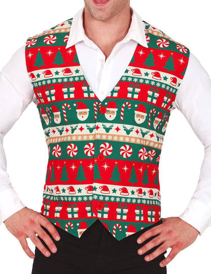 Коледна жилетка за възрастни в червено и зелено