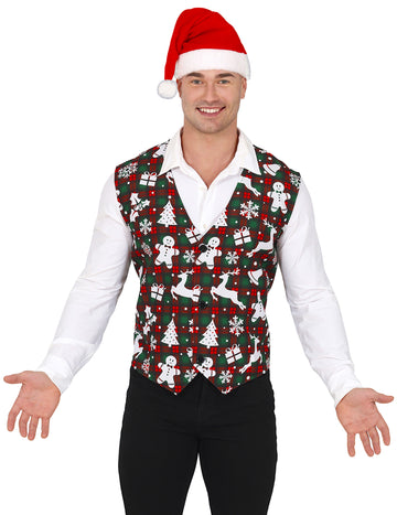 Тартанов жилет за възрастни с коледни мотиви