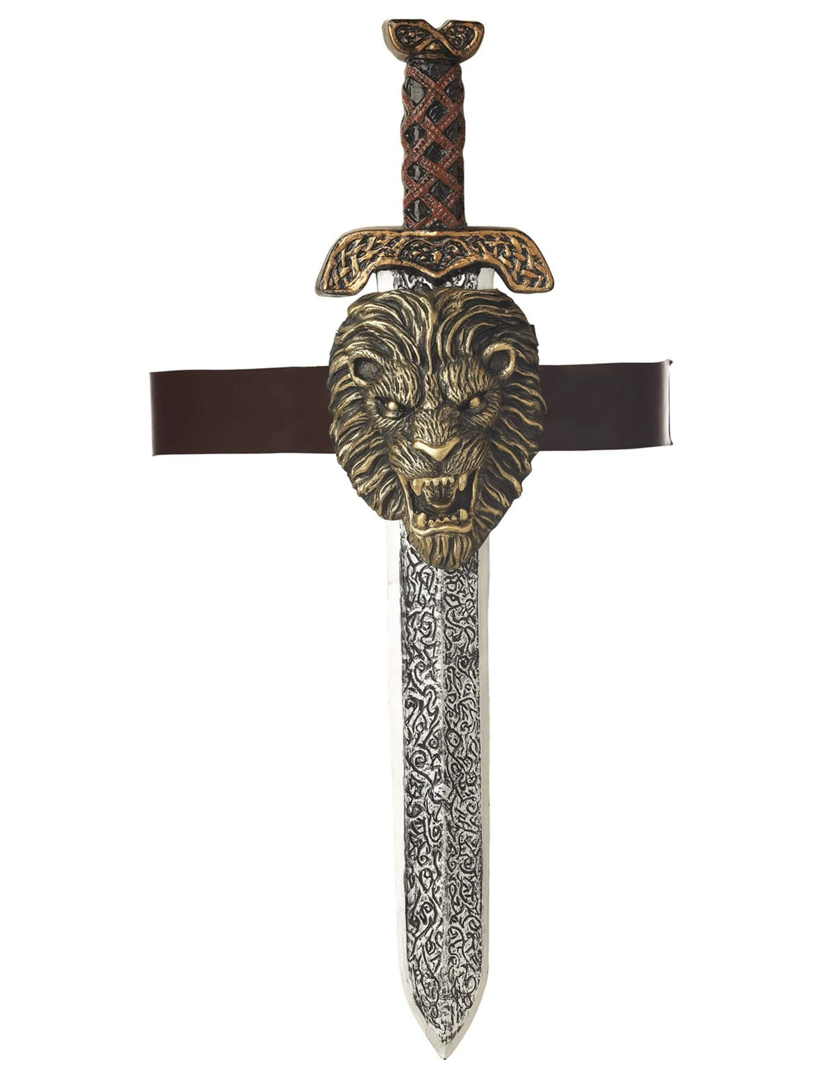 Glaive romain pour adulte argenté et bronze avec tête de lion
