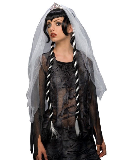 Черно-бяла готическа булчинска перука