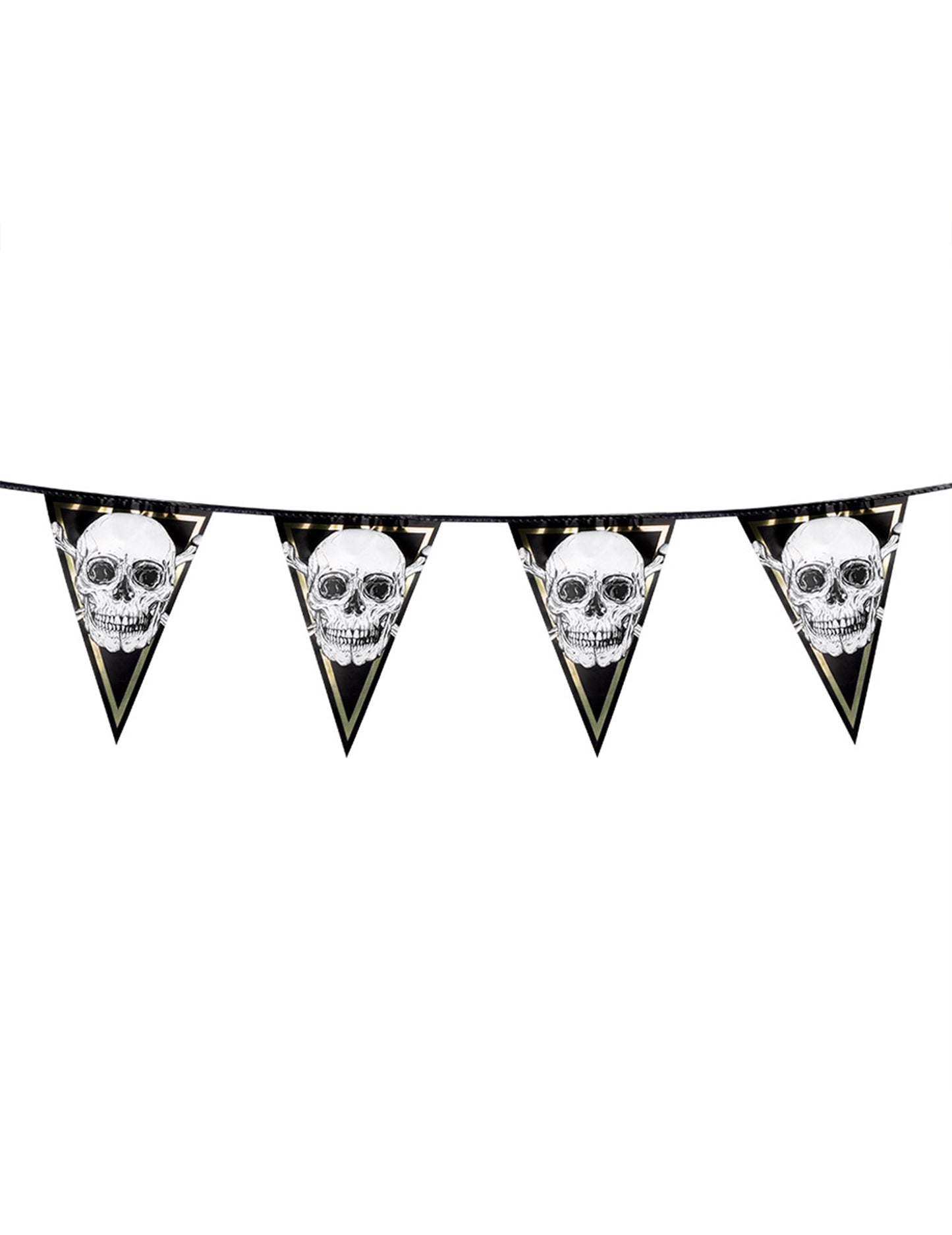 Vue d'ensemble de la guirlande de fanions en plastique Pirate Jolly Roger