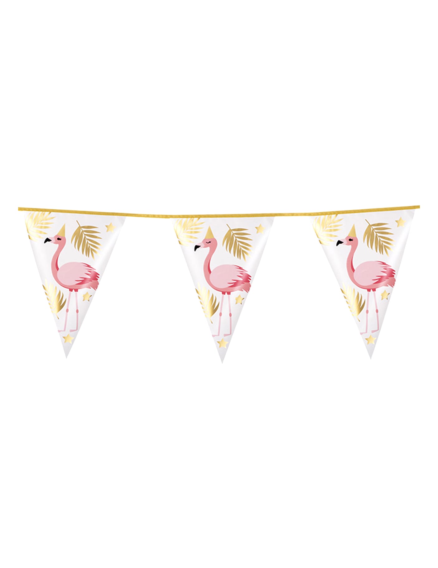 Guirlande de fanions Flamant Tropic pour fête rose blanc et doré