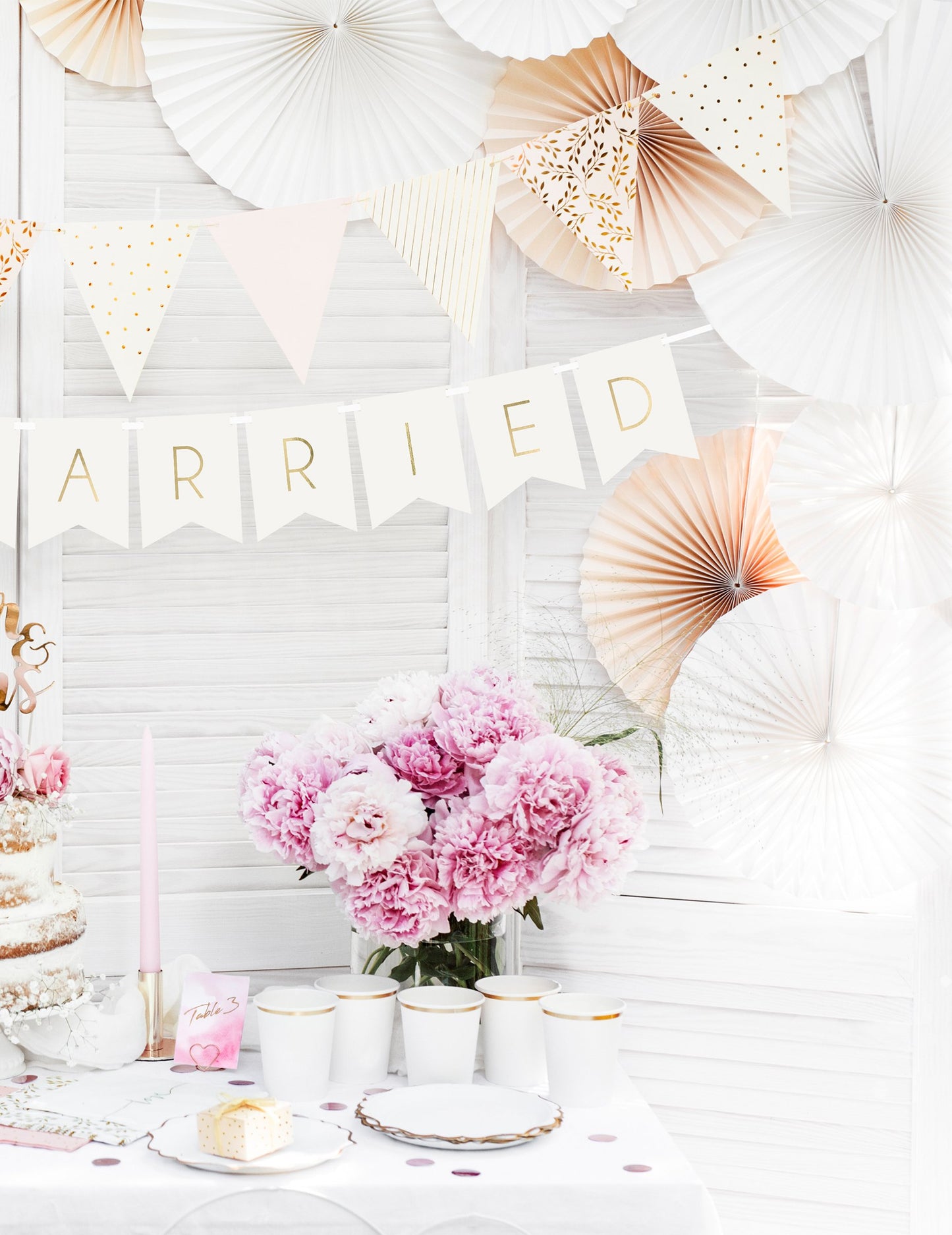 Бяло-златна гирлянда от гирлянди, младоженци, 155 cm картон