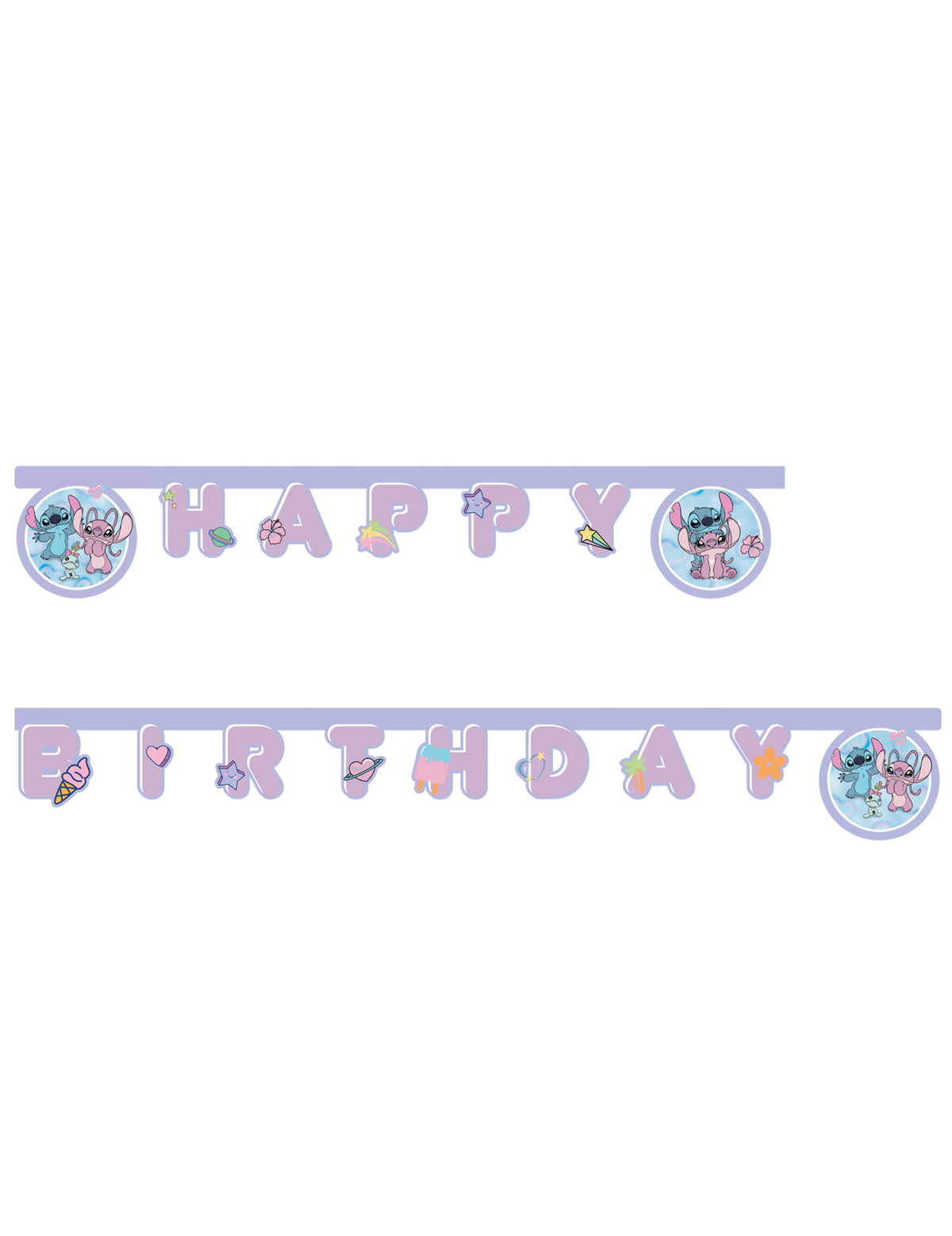 Гирлянда с подвижни елементи Happy Birthday Angel et Stitch лилава