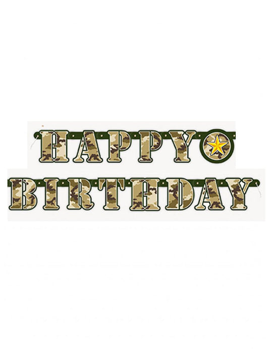 Guirlande articulée Happy Birthday militaire motif camouflage vert et marron