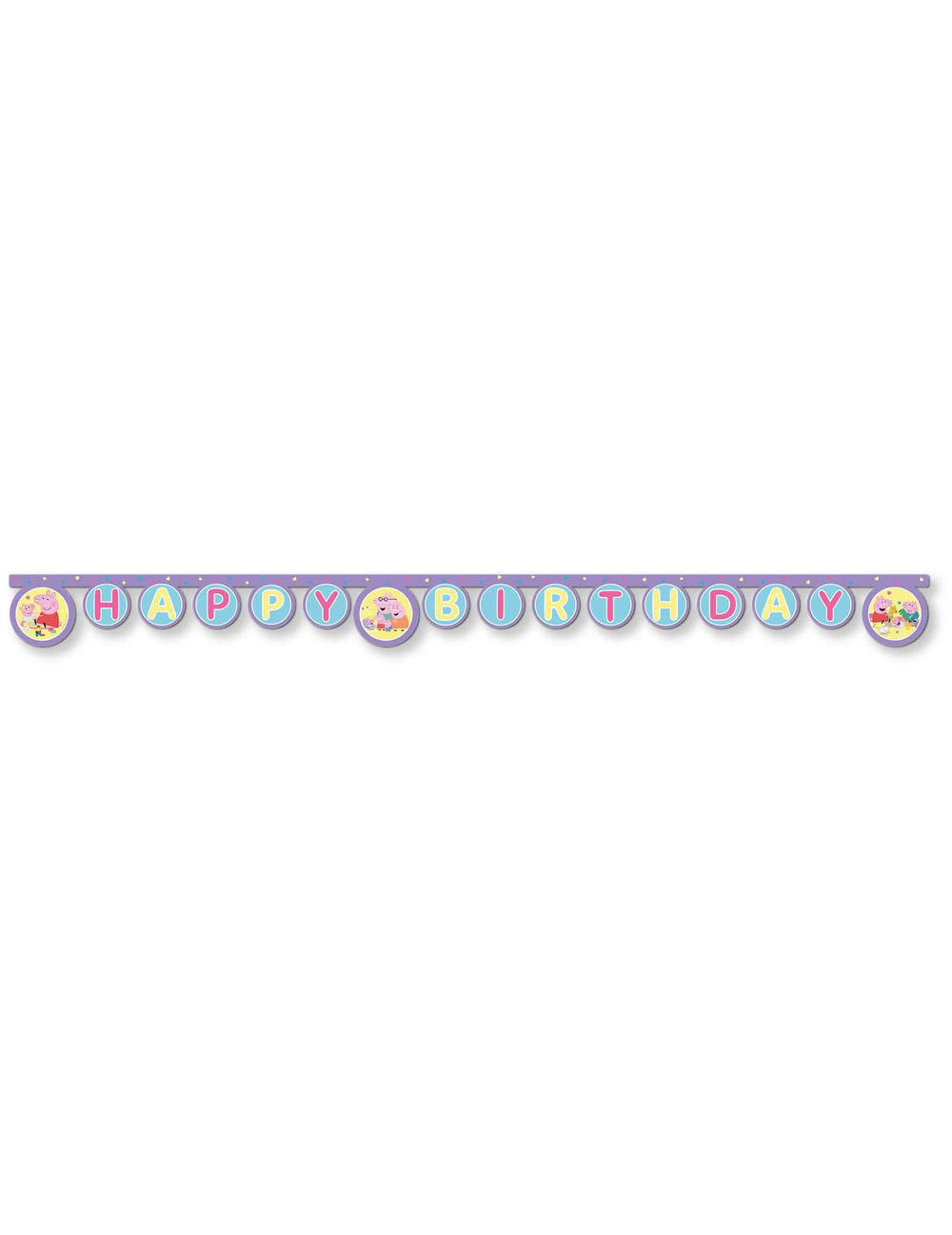 Гирлянда с подвижни елементи Happy Birthday Пепа Прасето лилава и пастелно син