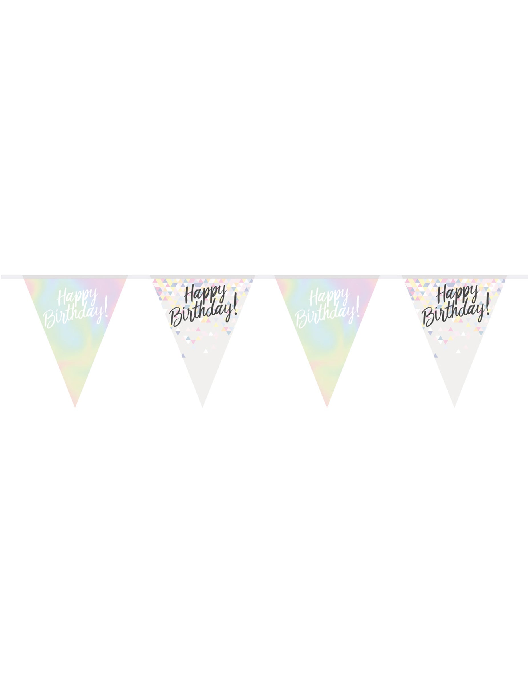 Guirlande fanions en plastique Happy Birthday pour anniversaire irisée pastel