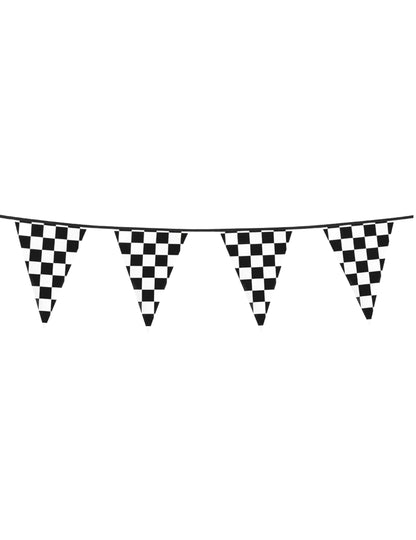 Détail des fanions à damier de la guirlande de fanions Racing