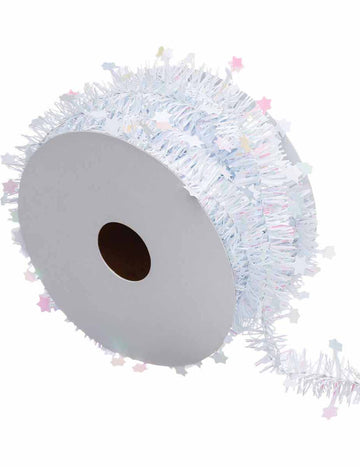 Гирлянда от бяла ела със звезди, 3 м, тънка и преливаща се