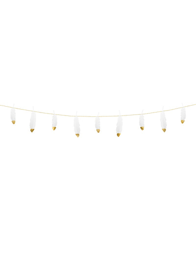 Guirlande de plumes mariage pour fête blanches et dorées