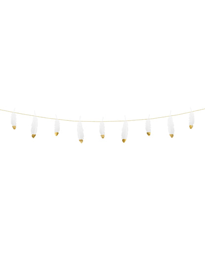 Guirlande de plumes mariage pour fête blanches et dorées