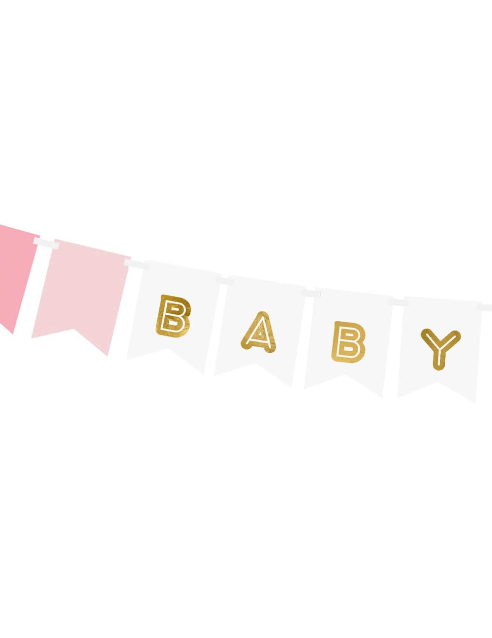 Крупен план на златните букви BABY от картонената гирлянда baby girl за baby shower