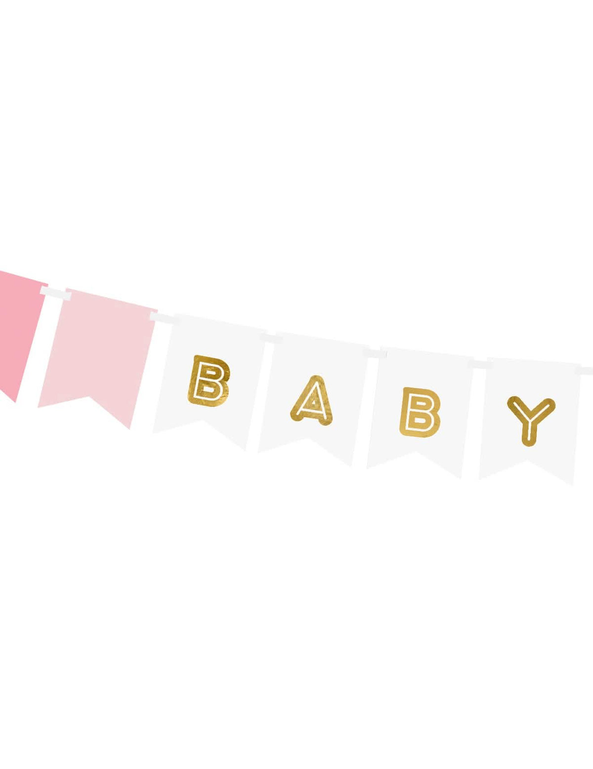 Крупен план на златните букви BABY от картонената гирлянда baby girl за baby shower