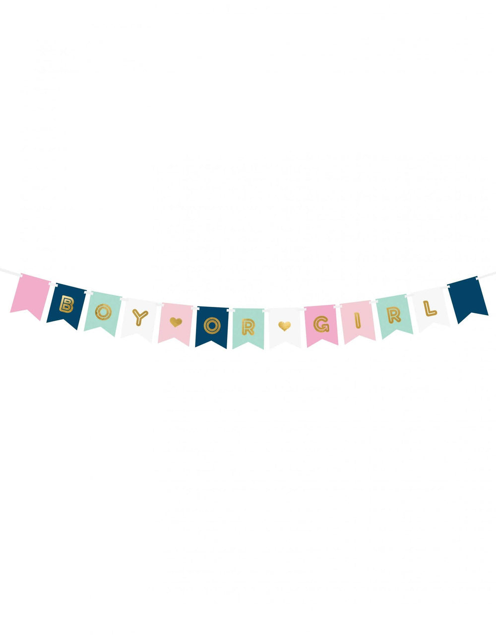 Хартиена гирлянда boy or girl за baby shower розов, син и злато