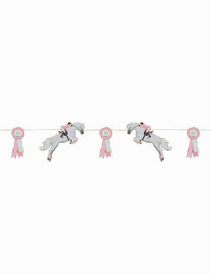 Guirlande en carton cheval pour anniversaire équitation grise et rose
