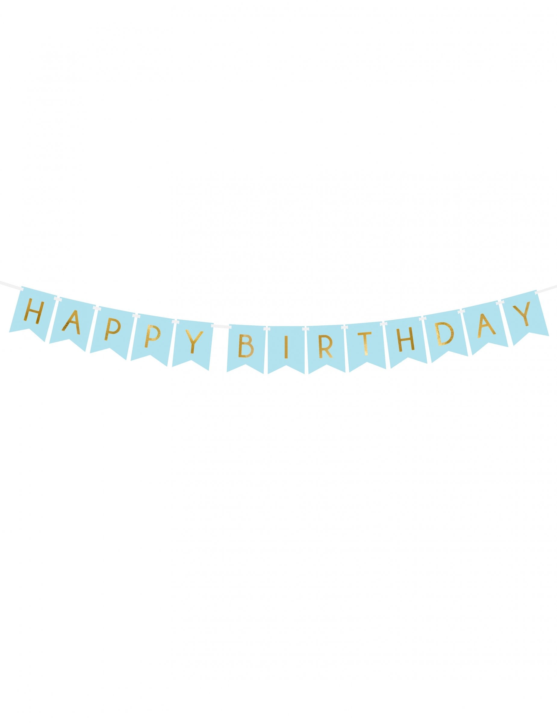 Guirlande en carton Happy Birthday pour anniversaire bleue et dorée métallisée
