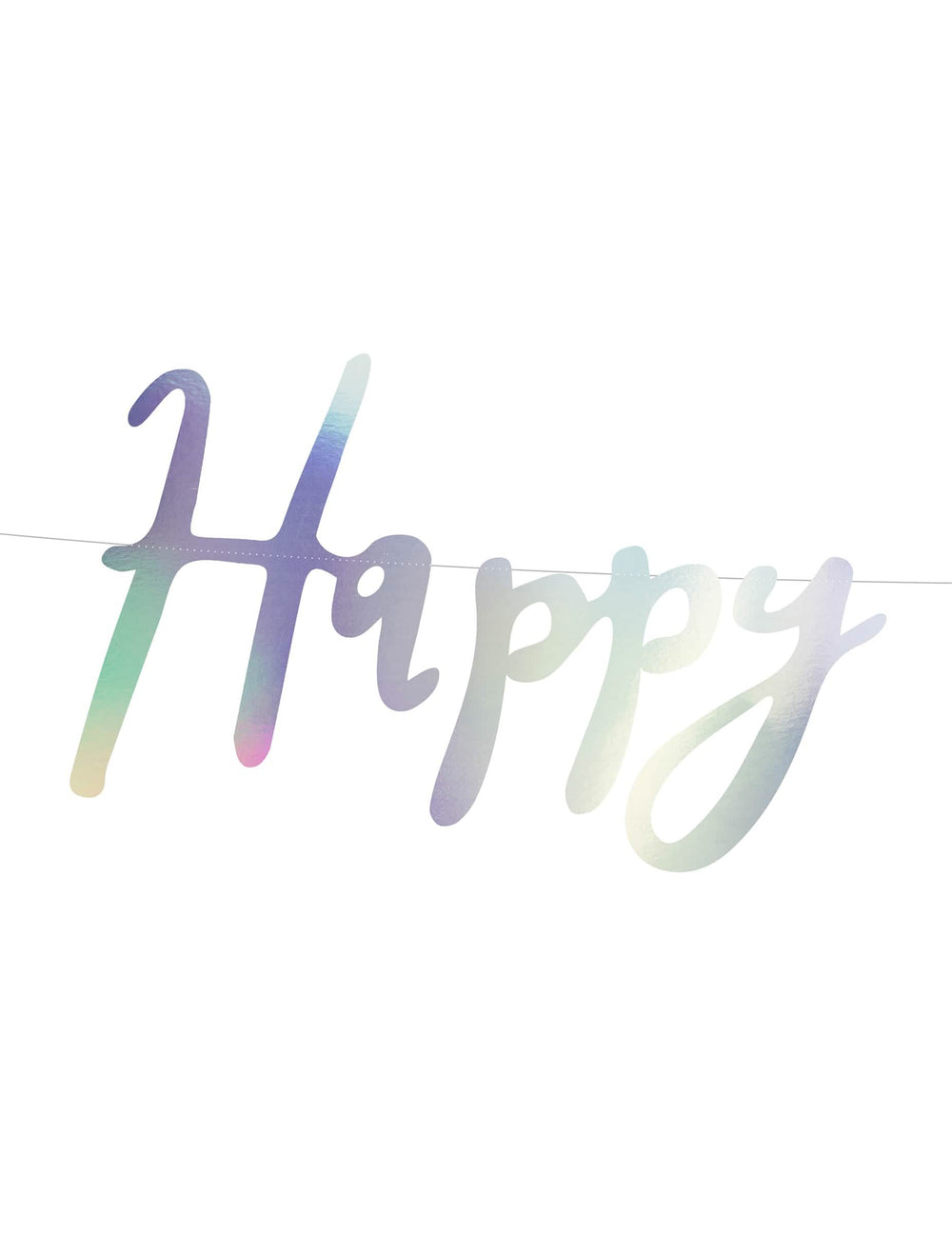 Крупен план на думата Happy от иридесцентната картонена гирлянда happy birthday