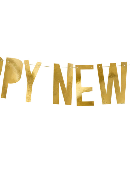 Златна гирлянда от картон "Честита Нова година" 10 x 90 cm парти декорации