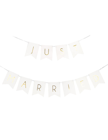 Guirlande en carton Just Married pour mariage blanche et dorée