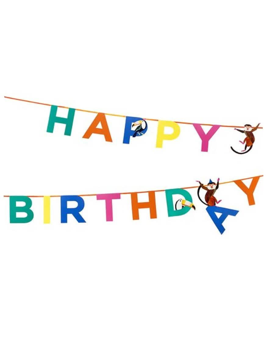Хартиена гирлянда Party Animal Happy Birthday Jungle за дете многоцветно с маймуни и тукани