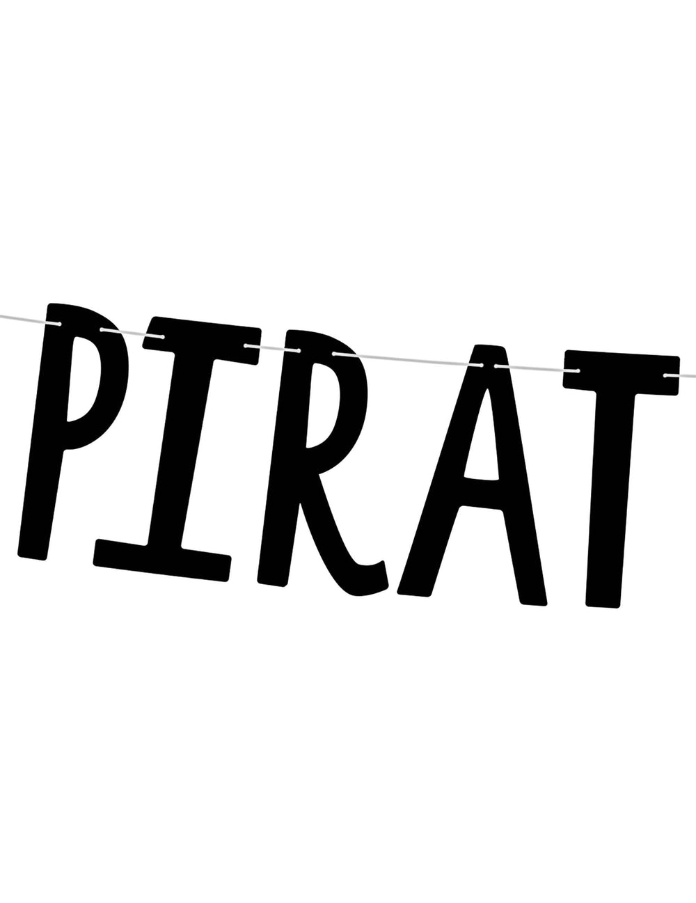 Детайл на черните букви на картонената гирлянда пирати Party