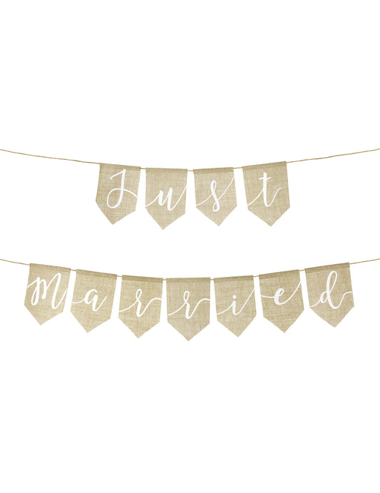 Guirlande Just Married pour mariage en jute naturelle style champêtre