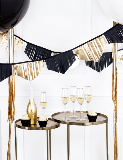 3-метрова хартиена гирлянда с черни и златни ресни за рожден ден