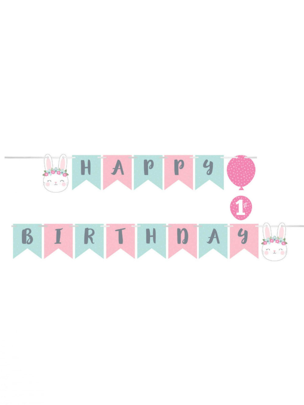 Гирлянда happy birthday малки зайци за 1-ви рожден ден розов и син пастел