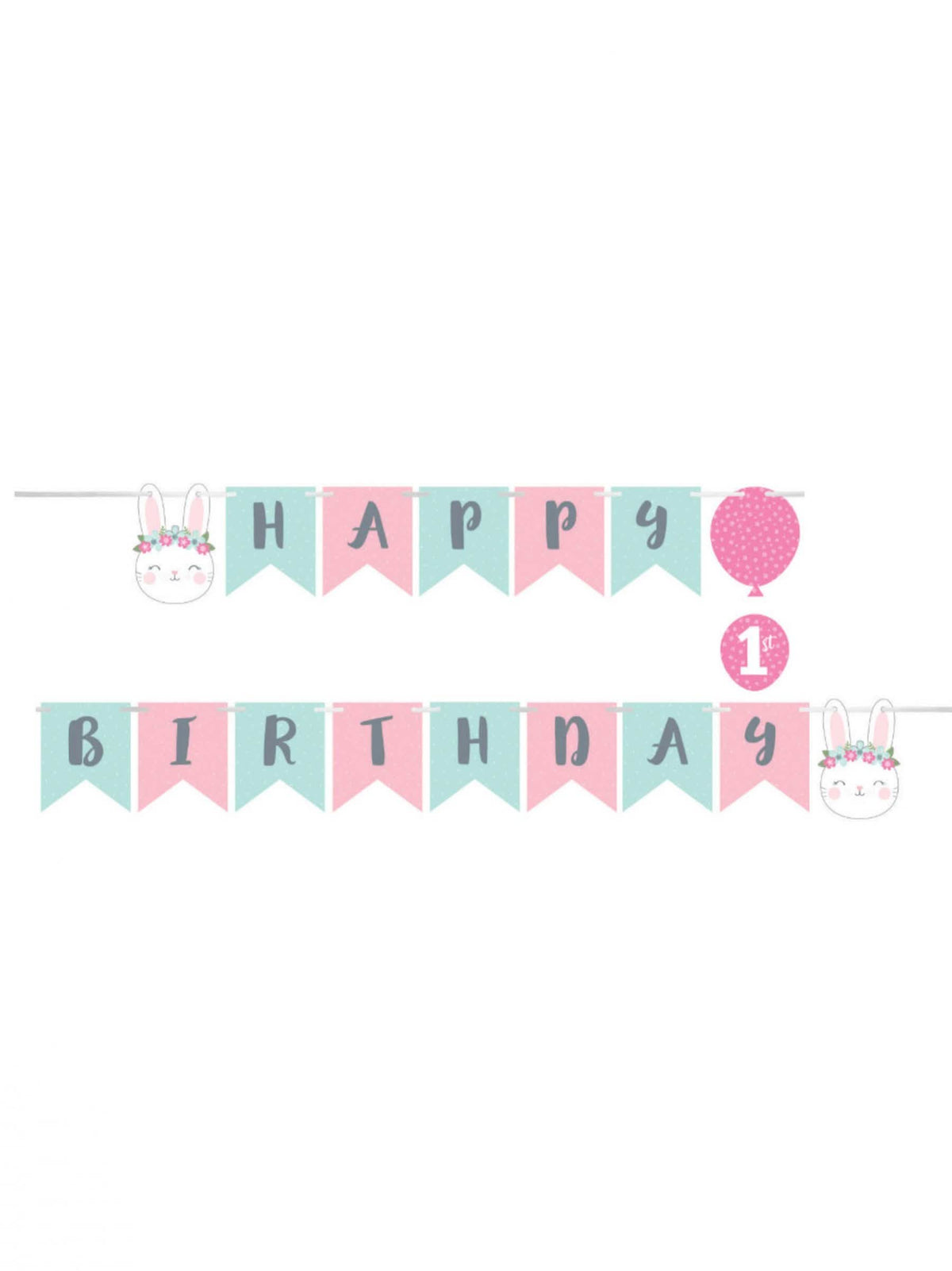 Гирлянда happy birthday малки зайци за 1-ви рожден ден розов и син пастел