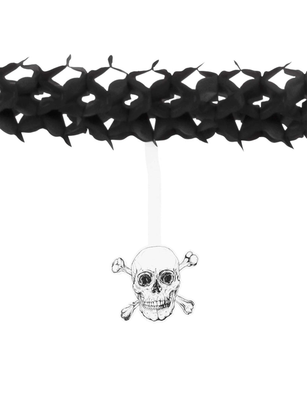 Крупен план на висящия череп на хартиената гирлянда Pirate Jolly Roger