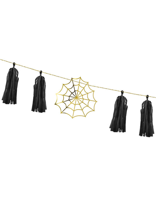 Guirlande en papier tassel toile d'araignée pour fête dorée et noire à monter