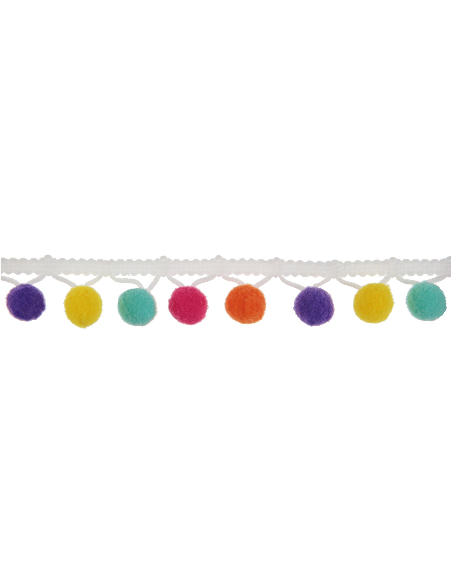 2 м бяла, многоцветна панделка с помпони, ширина 2 см