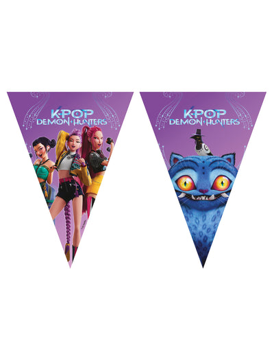 Guirlande à fanions en papier K-pop Demon Hunters™ pour fête violette avec personnages et créature bleue