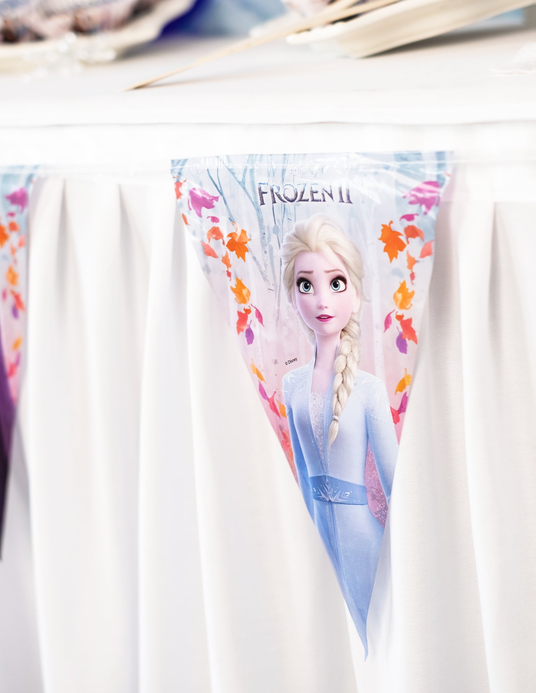 Gros plan sur le fanion Elsa de la guirlande fanion La Reine des Neiges 2