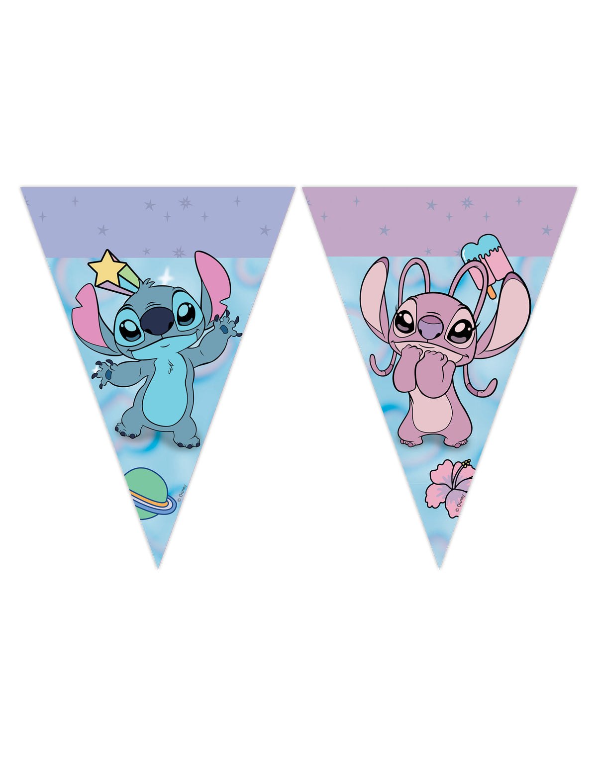 Guirlande fanions Angel et Stitch pour fête bleue et rose