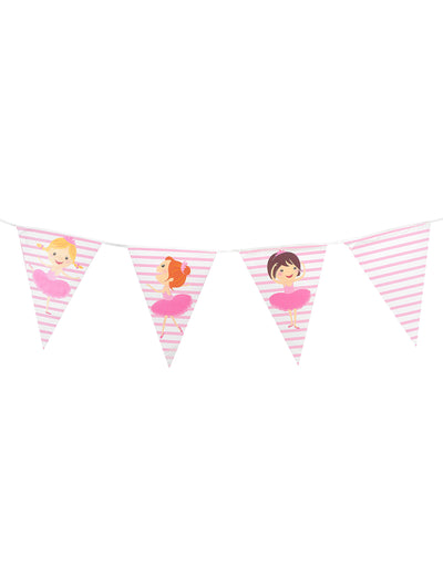 Guirlande en plastique fanions ballerines rose et blanc à rayures