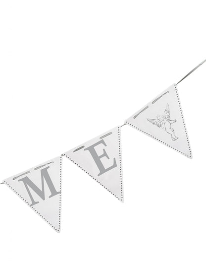 Détail des lettres et de l'ange de la guirlande fanions baptême