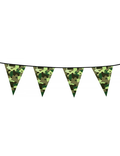 Guirlande fanions papier Camouflage pour fête 6 m vert et marron