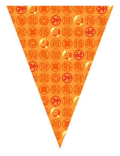 Fanion orange avec boules de cristal et symboles kanji de la guirlande fanions Dragon Ball Z