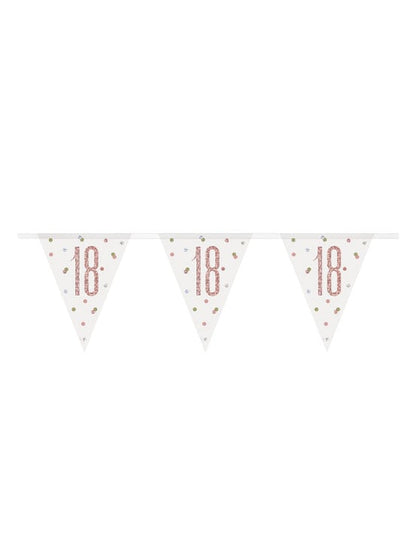 Guirlande fanions en plastique 18 ans pour anniversaire blanche et rose à pois