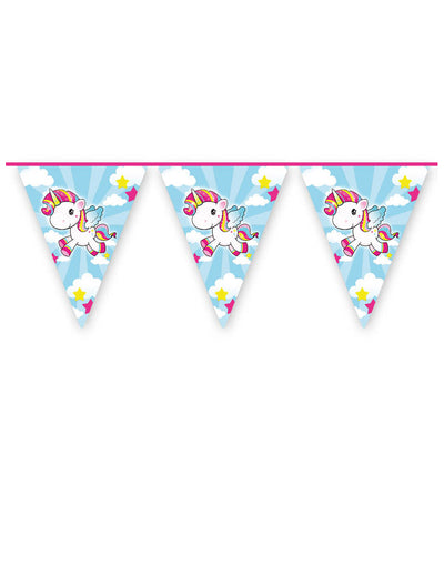 Guirlande fanions Licorne pour enfant bleu ciel et multicolore